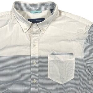 Tommy Bahama Mens Medium Short Sleeve Button Down‎ Shirt Striped White Blue